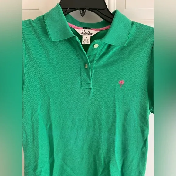 Vintage Lilly Pulitzer Girls Polo Shirt Size M Green Pima Cotton Blend Button - Picture 2 of 9